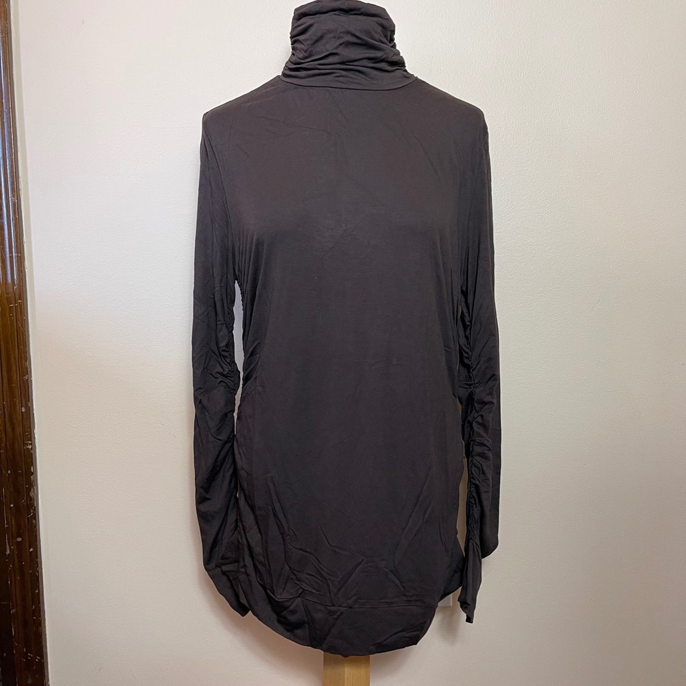 Soft Surroundings Womens XL Brown Ruched Turtleneck Long Sleeve Top 22541